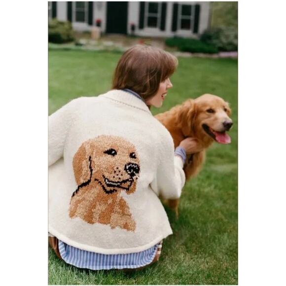 Anthropologie Sweaters - Anthropologie The Jesse Dog Icon Cardigan Sweater Pilcro Golden Retriever XXS